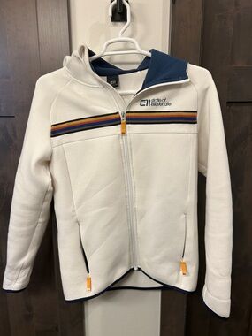 State of Elevenate Full zip Hoody Sweatshirt Mens size Large white with blue E11